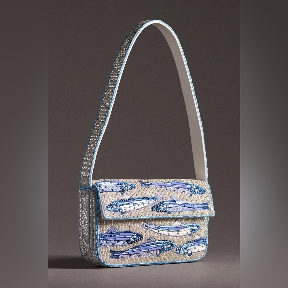 NWT Anthropologie Fiona Beaded Bag Sardine Fish Design Viral Purse Summer 2025
